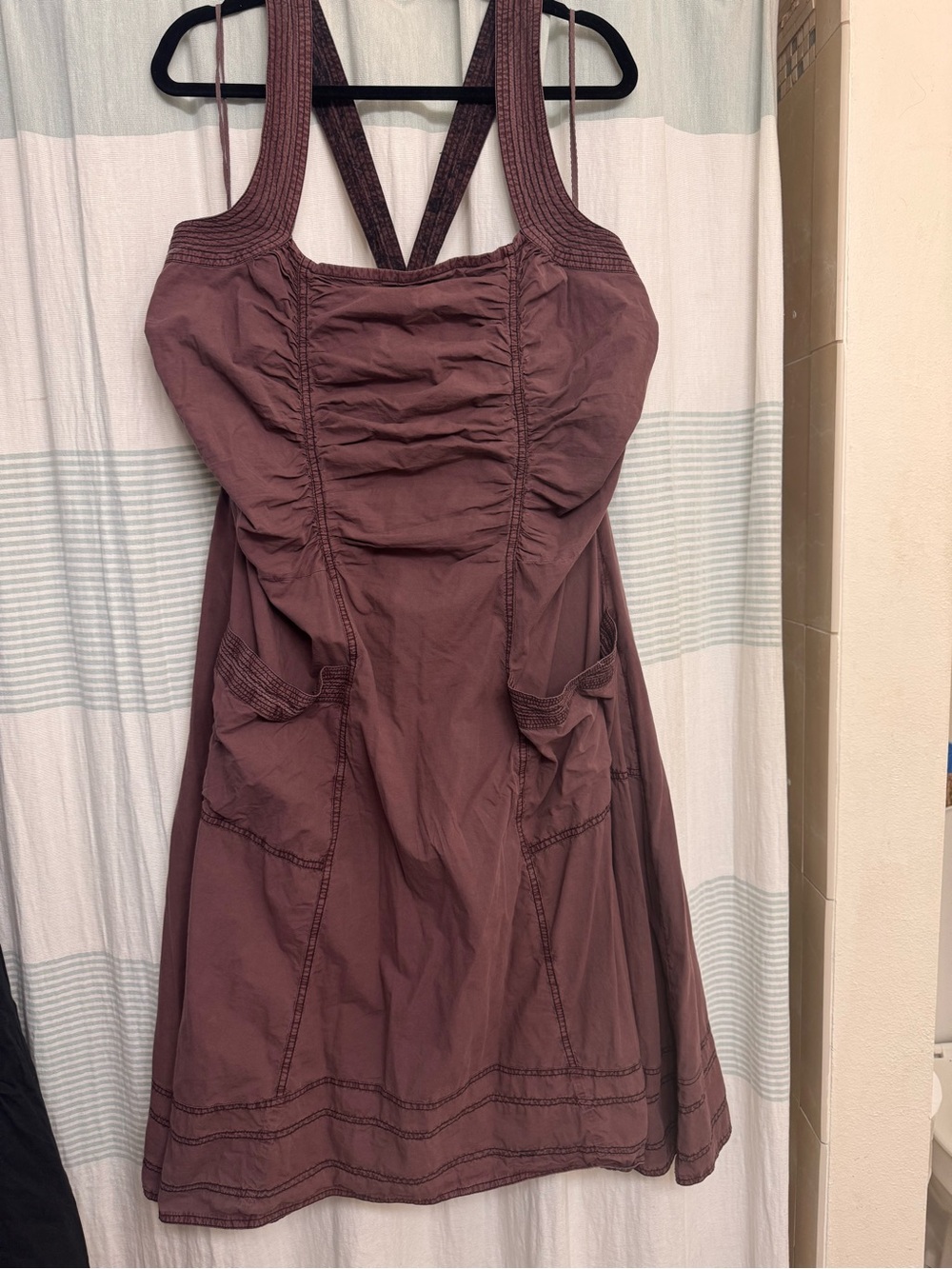 Pilcro Sleeveless Ruched Pocket Midi Dress in Plum